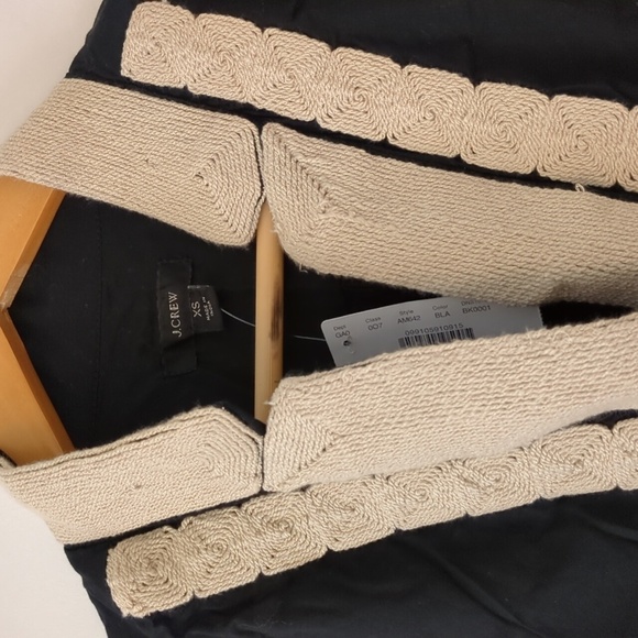 J. Crew Soutache Trim Tunic In Cotton Voile Black Shirt Cream Embellishments XS - Picture 3 of 5